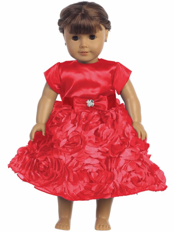 C936 Red Doll 01 — C936C RED Satin & Floral ribbon - Girls