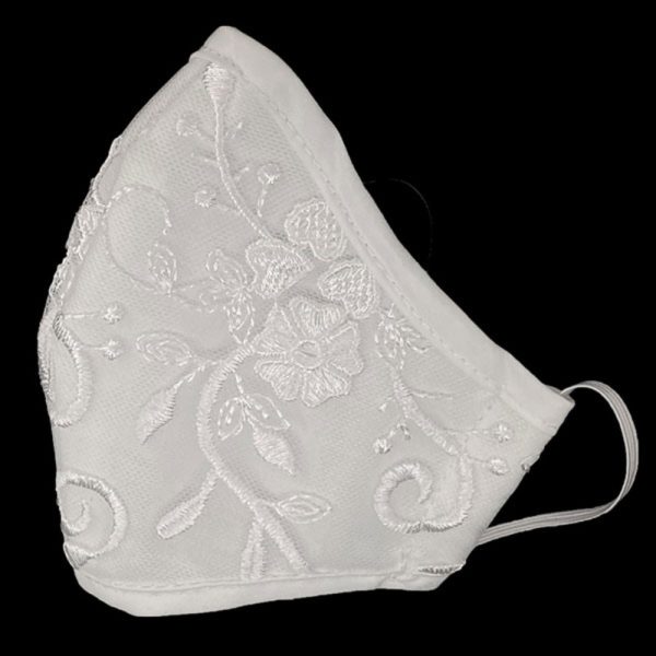 CM21 White folded — CM21 WHT Facemask - Embroidered Flower - Religious
