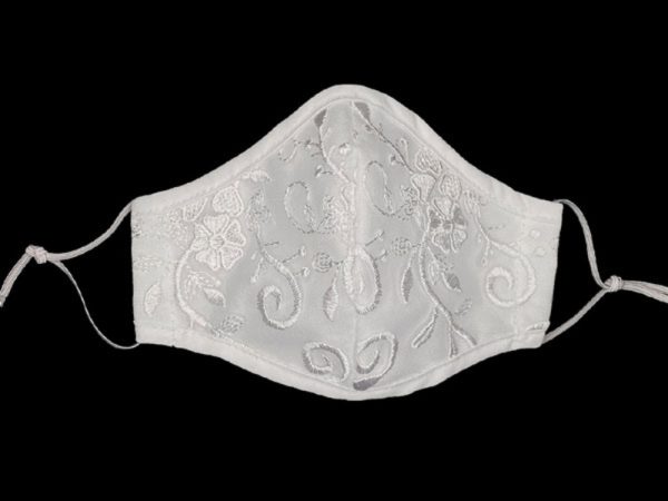 CM21 White full — CM21 WHT Facemask - Embroidered Flower - Religious