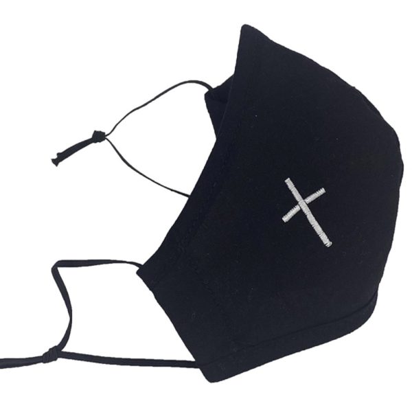 CM3 Black 01 — CM3 BLK Facemask - Embroidered cross - Religious