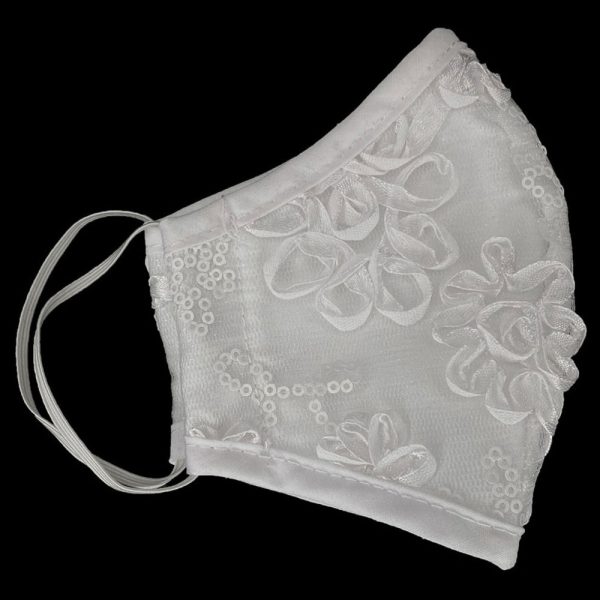 CM33 White folded — CM33 WHT Facemask - Ribbons & Sequins on tulle - Religious