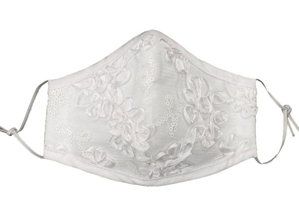 CM33 White full — CM33 WHT Facemask - Ribbons & Sequins on tulle - Religious