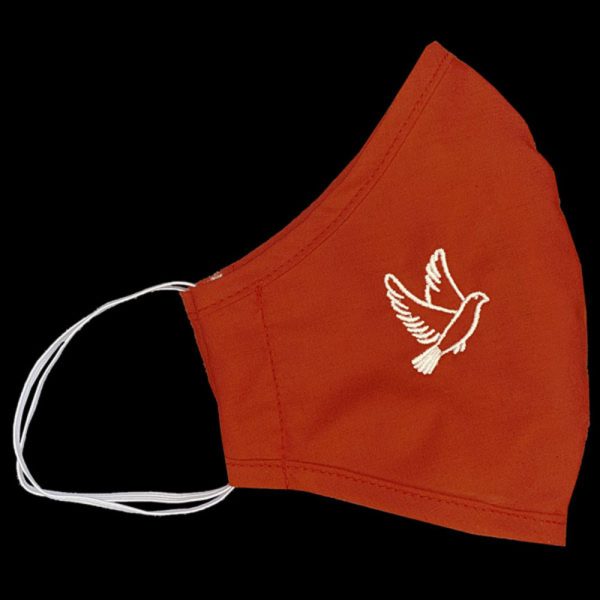 CM4 Red White folded — CM4 RED MASK/WHITE DOVE Facemask - Embroidered Dove - Religious