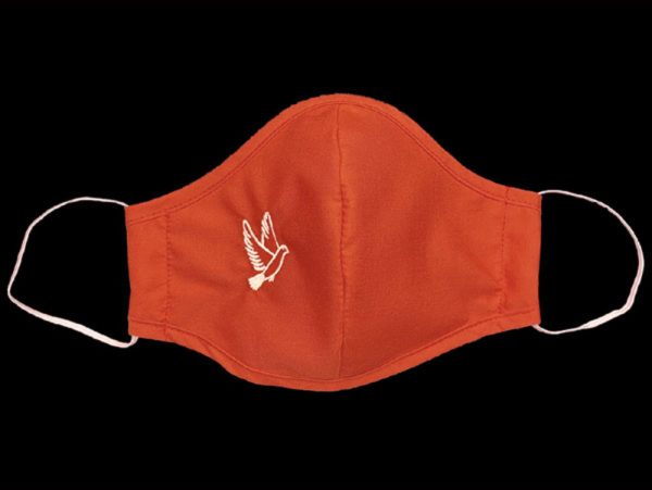 CM4 Red White full — CM4 RED MASK/WHITE DOVE Facemask - Embroidered Dove - Religious