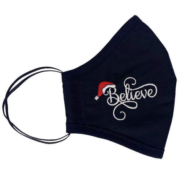 CM7 Believe Black folded — CM7 BELIEVE BLACK Embroidered Holiday face mask - Holidays