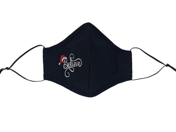 CM7 Believe black full — CM7 BELIEVE BLACK Embroidered Holiday face mask - Holidays