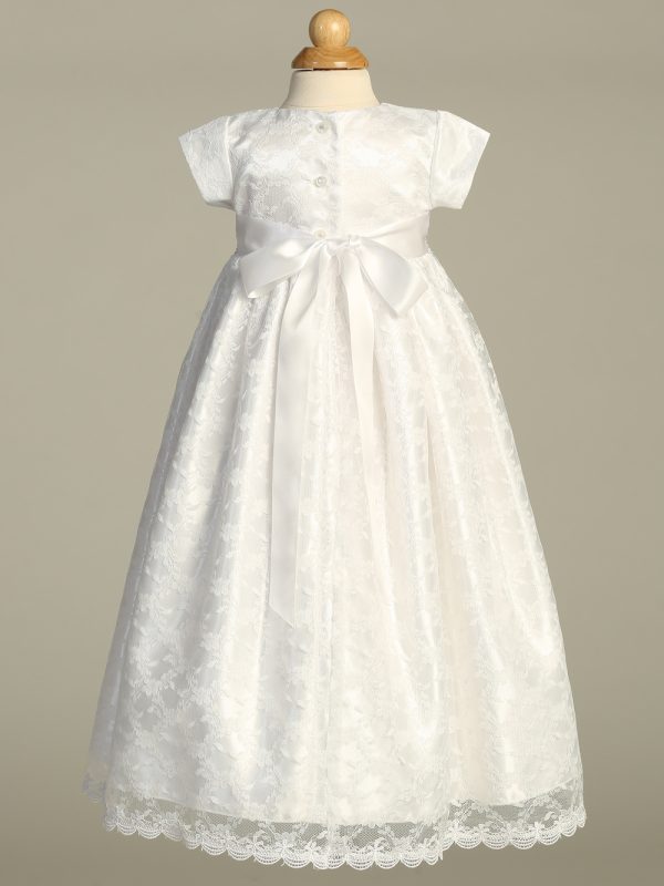 CASSANDRA WHT Lace gown with silver embroidered trim - Girls - Image 3