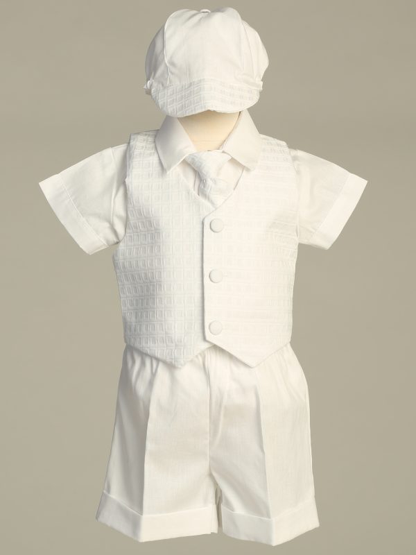 Chase White — CHASE-A WHT Polyester checkered vest with cotton short set - Boys