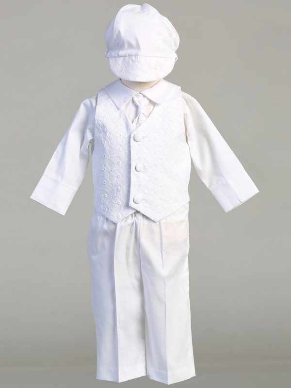 Corey 01 — COREY WHT Embroidered cotton vest and poly cotton pant set - Boys