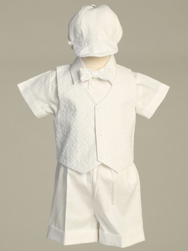 Diego white — DIEGO-A WHT Embroidered cotton vest and poly cotton short set - Boys