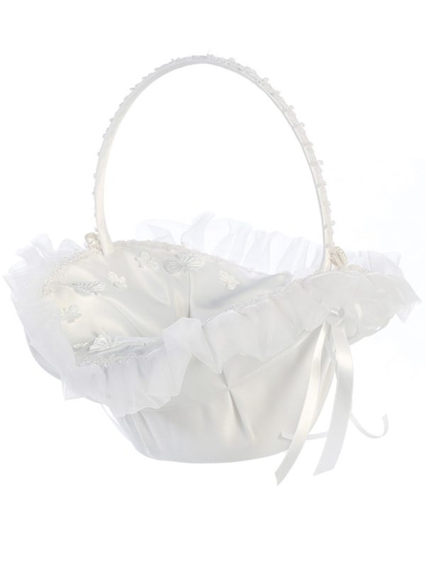 FB9W — FB9 IVO Flower Basket - Satin with organza trim - Wedding Accessories