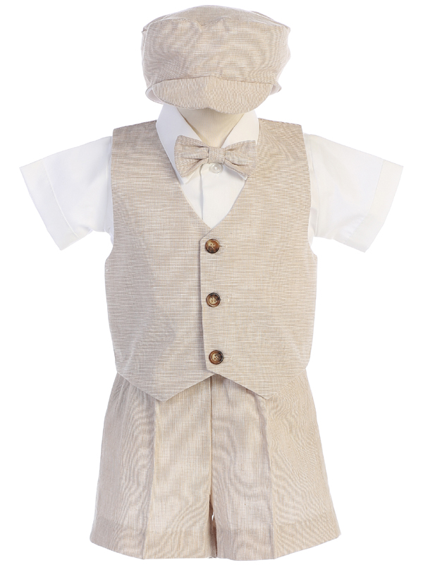G834 Khaki — G834A KHA Cotton linen vest and short set - Vest Sets