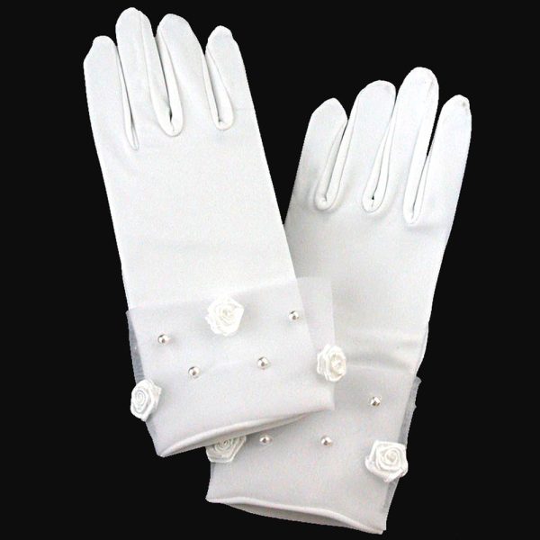GL16 — GL16 WHT Satin gloves with Rosette & Pearl accents - Accessories