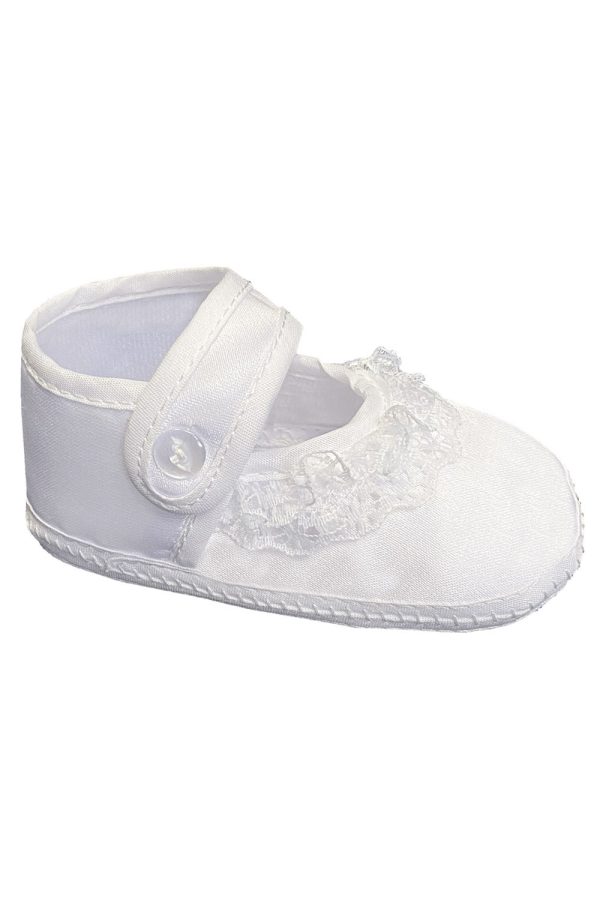 GT 215 WT 2 — GT215 WHT Girls satin bootie with lace & embroidered cross - Booties