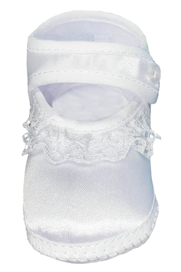 GT 215 WT 3 — GT215 WHT Girls satin bootie with lace & embroidered cross - Booties