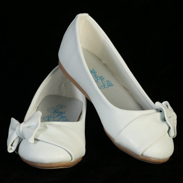 June White 01 — JUNE-B WHT Girls flat shoes with side bow