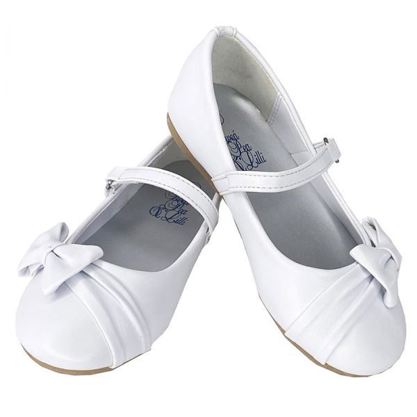 JuneA White — JUNE-A WHT Girls flat shoes with side bow and strap
