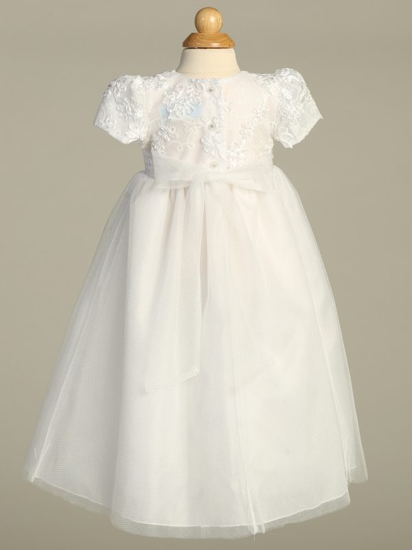 Lillian White Back — LILLIAN WHT Embroidered satin ribbon with tulle gown - Girls