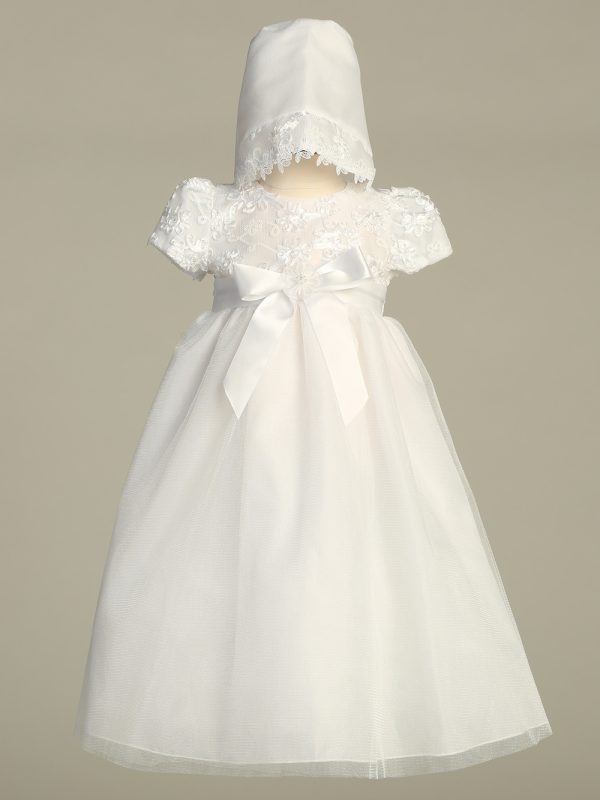 Lillian white — LILLIAN WHT Embroidered satin ribbon with tulle gown - Girls