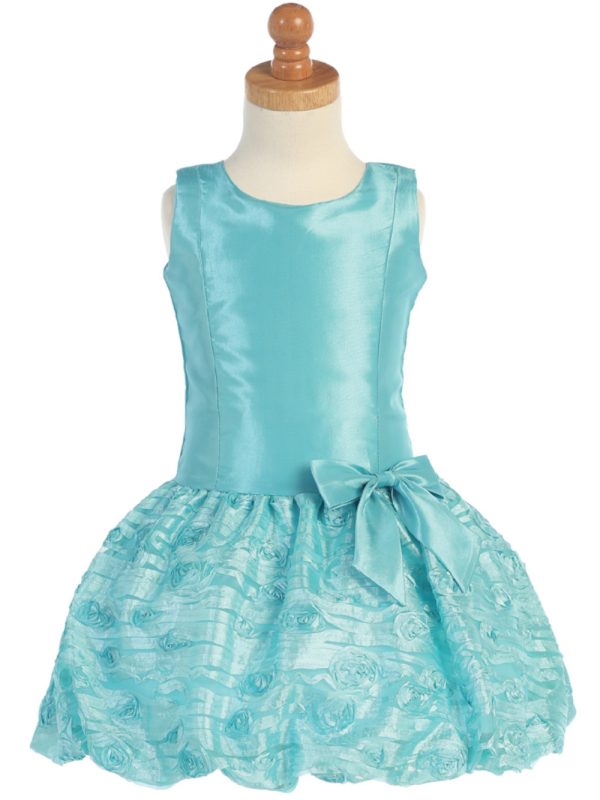 M673TURQUOISE — M673B FUS Satin and Tulle with ribbon embroidery - Spring