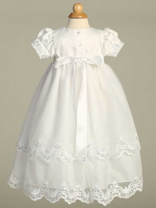 Naomi White Back — NAOMI WHT Satin & tulle gown with embroidered trim - Girls