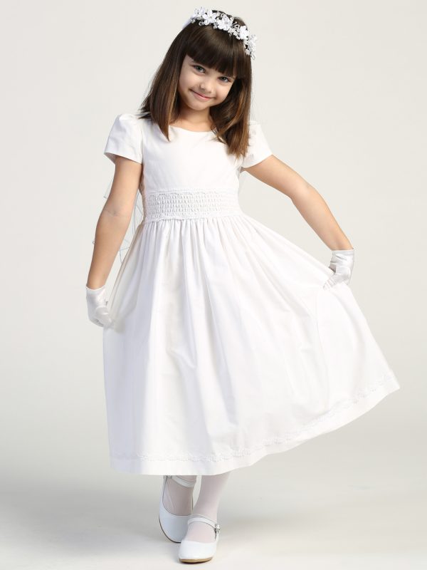 SP108 Model — SP108A White First Communion Dress Smocked cotton