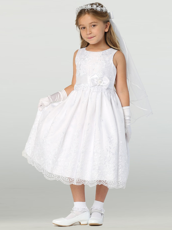 SP110 model — SP110 White First Communion Dress Embroidered organza