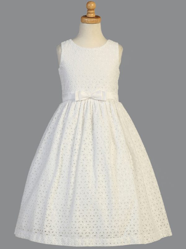 SP120 White First Communion Dress Cotton eyelet - Image 2