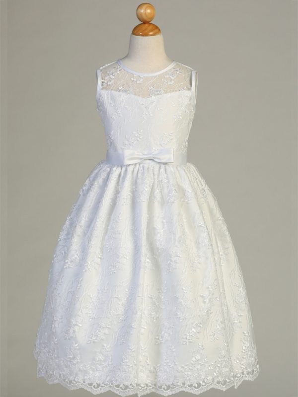 SP157 grey — SP157 White First Communion Dress Embroidered tulle