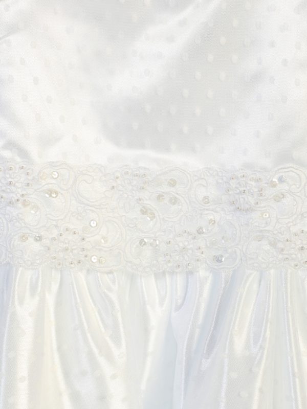 SP159 Closeup — SP159 White First Communion Dress Polka-dot tulle