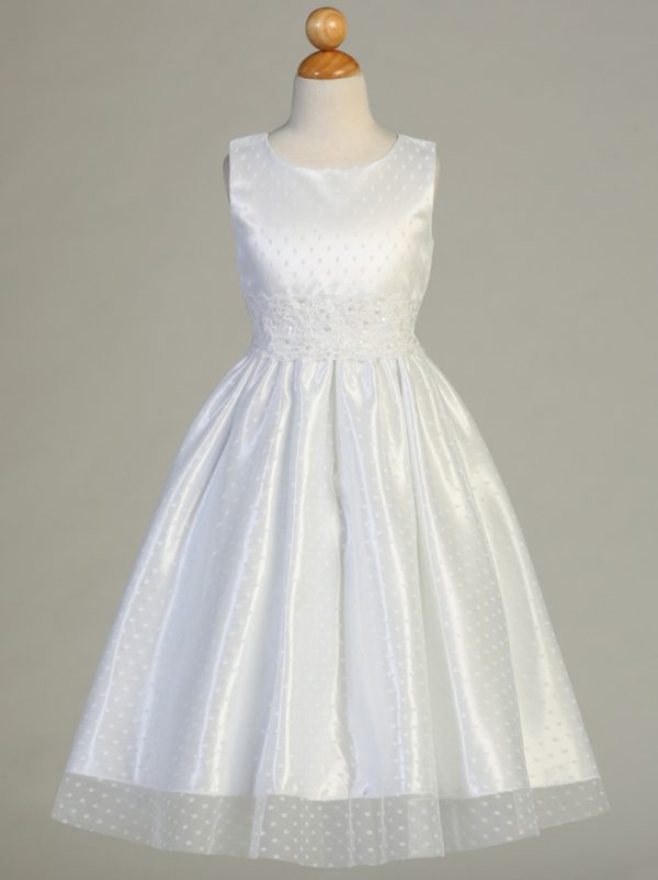 SP159 grey — SP159 White First Communion Dress Polka-dot tulle