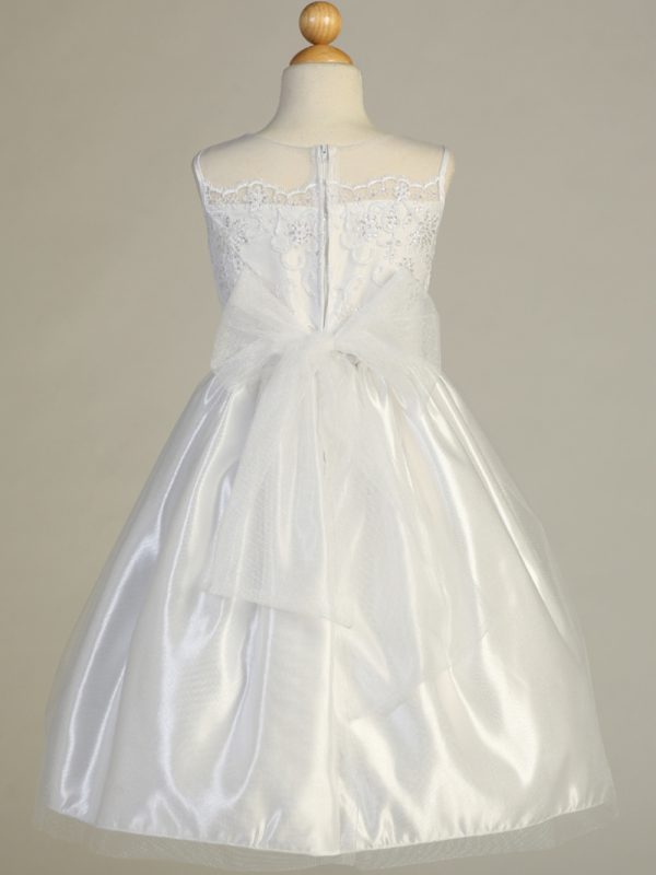 SP160 back — SP160 White First Communion Dress Corded embroidery on tulle with sequins