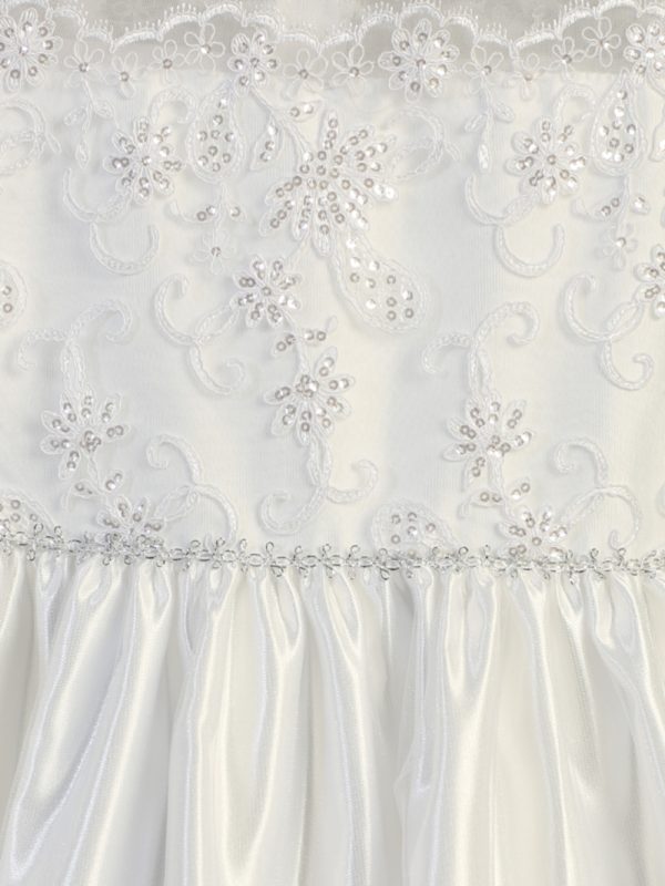 SP160 close up — SP160 White First Communion Dress Corded embroidery on tulle with sequins