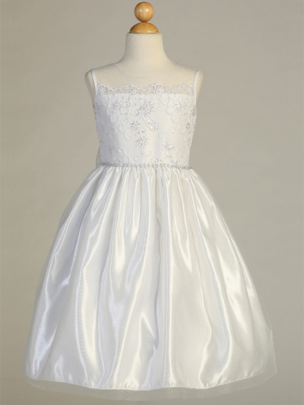 SP160 01 — SP160 White First Communion Dress Corded embroidery on tulle with sequins