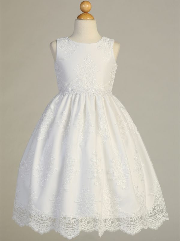 SP164 — SP164 White First Communion Dress Corded embroidery lace on tulle