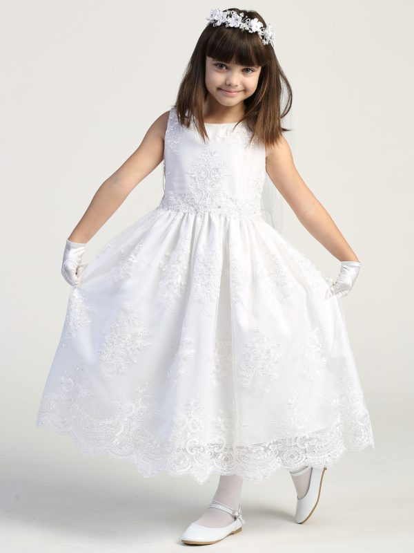 SP164 Model — SP164 White First Communion Dress Corded embroidery lace on tulle