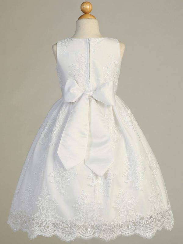 SP164 back — SP164 White First Communion Dress Corded embroidery lace on tulle