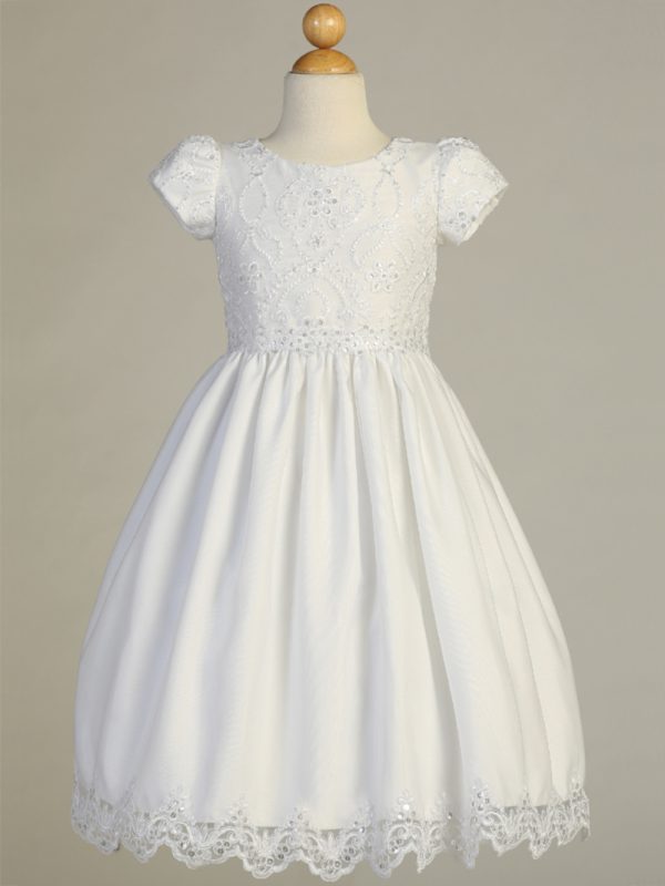 SP167 — SP167 White First Communion Dress Embroidered lace with sequins on tulle