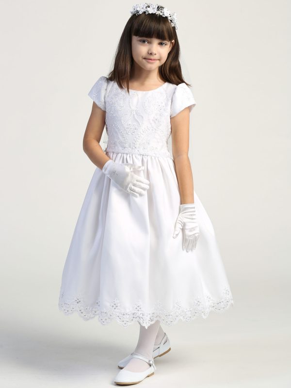 SP167 Model — SP167 White First Communion Dress Embroidered lace with sequins on tulle