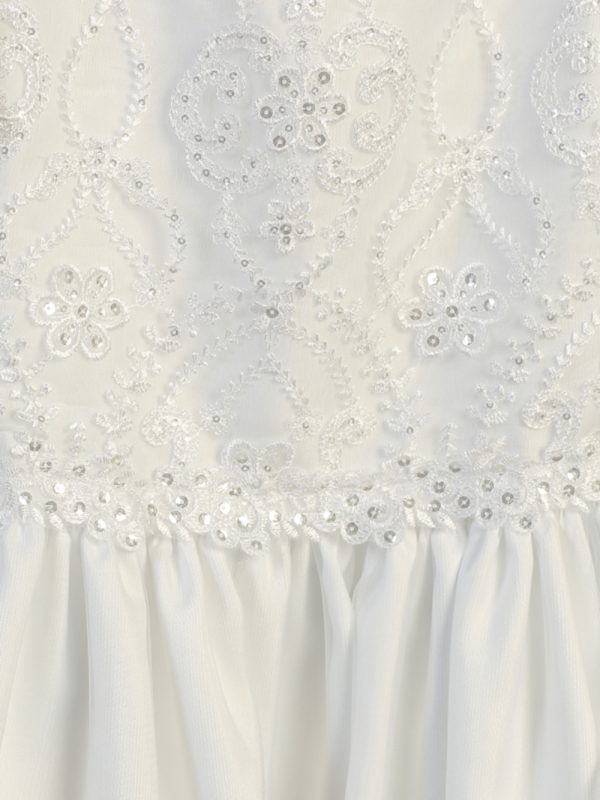 SP167 close up — SP167 White First Communion Dress Embroidered lace with sequins on tulle