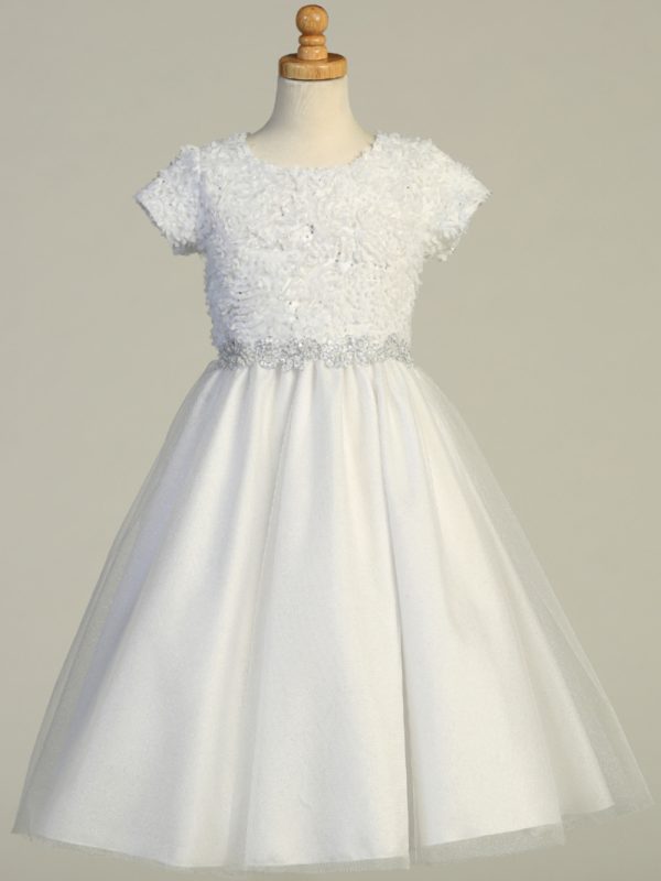 SP170 — SP170 White First Communion Dress Chiffon laser cut on tulle with sequins & glitter tulle