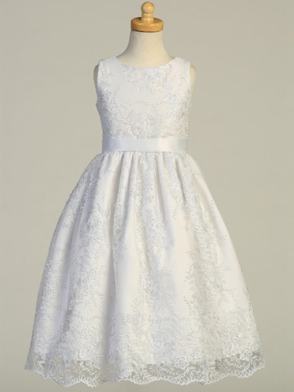 SP175 — SP175 White First Communion Dress Embroidered tulle with sequins