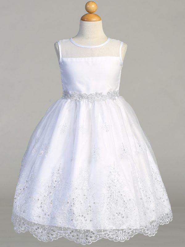 SP180 — SP180 White First Communion Dress Embroidered organza with sequins