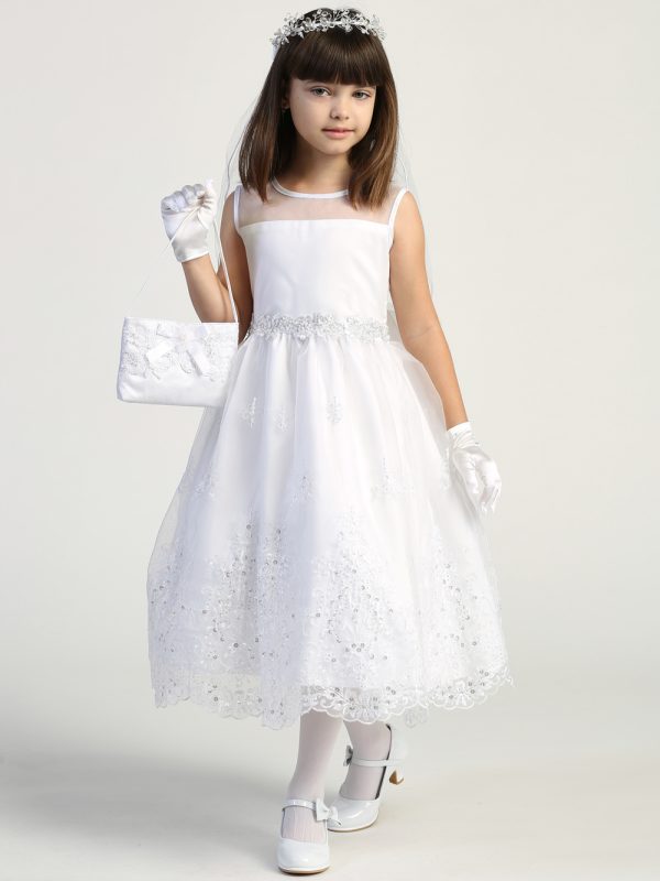 SP180 Model — SP180 White First Communion Dress Embroidered organza with sequins