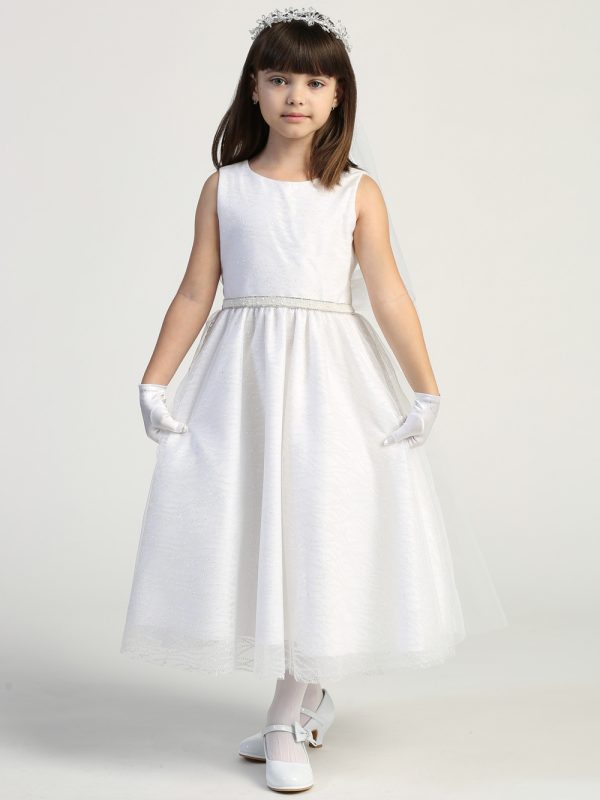 SP181 Model — SP181 White First Communion Dress Glitter tulle