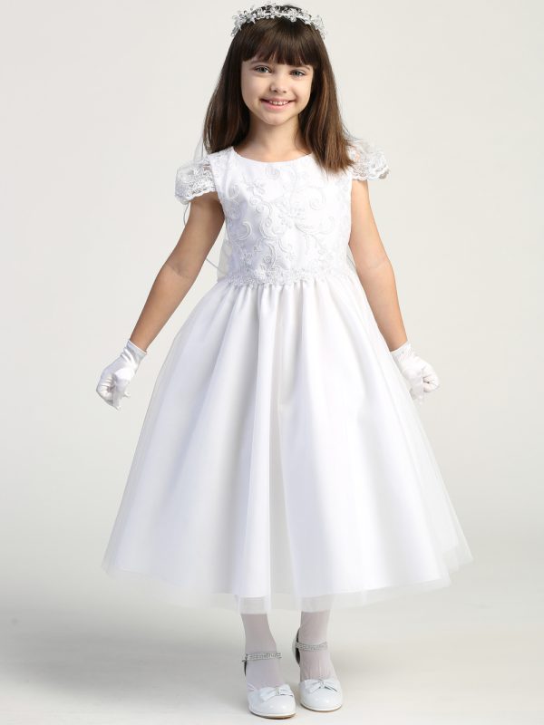 SP182 Model — SP182 White First Communion Dress Corded tulle with sequins