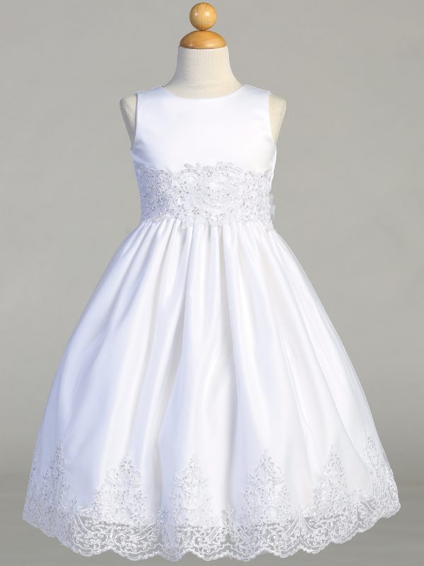 SP184 — SP184 White First Communion Dress Tulle with corded embroidery & sequins