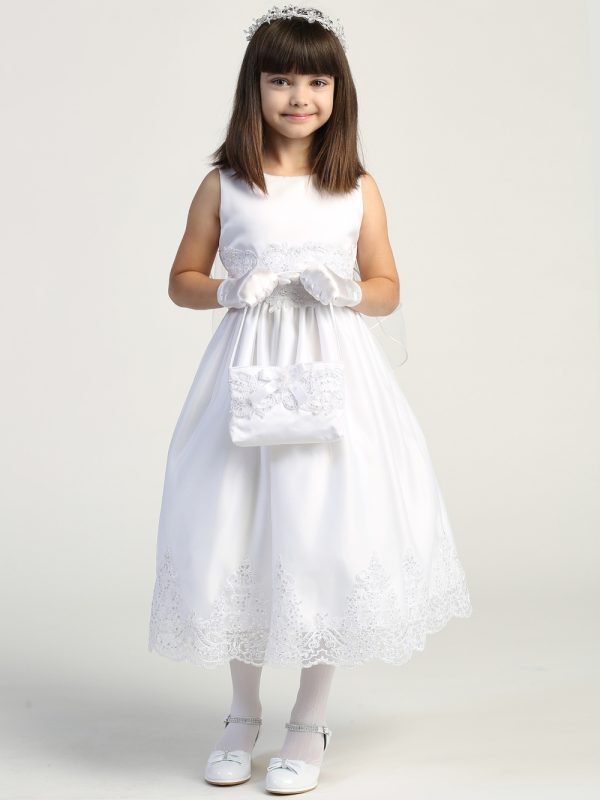 SP184 Model — SP184 White First Communion Dress Tulle with corded embroidery & sequins