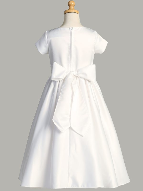 SP185 Back — SP185 White First Communion Dress Satin with silver corded trim