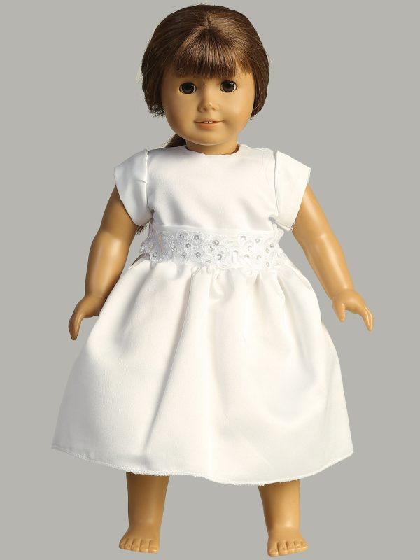 SP185 Doll — SP185 White First Communion Dress Satin with silver corded trim